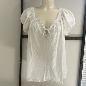 OXMO White Cotton Soft  Boho Top with Neck embellishments.